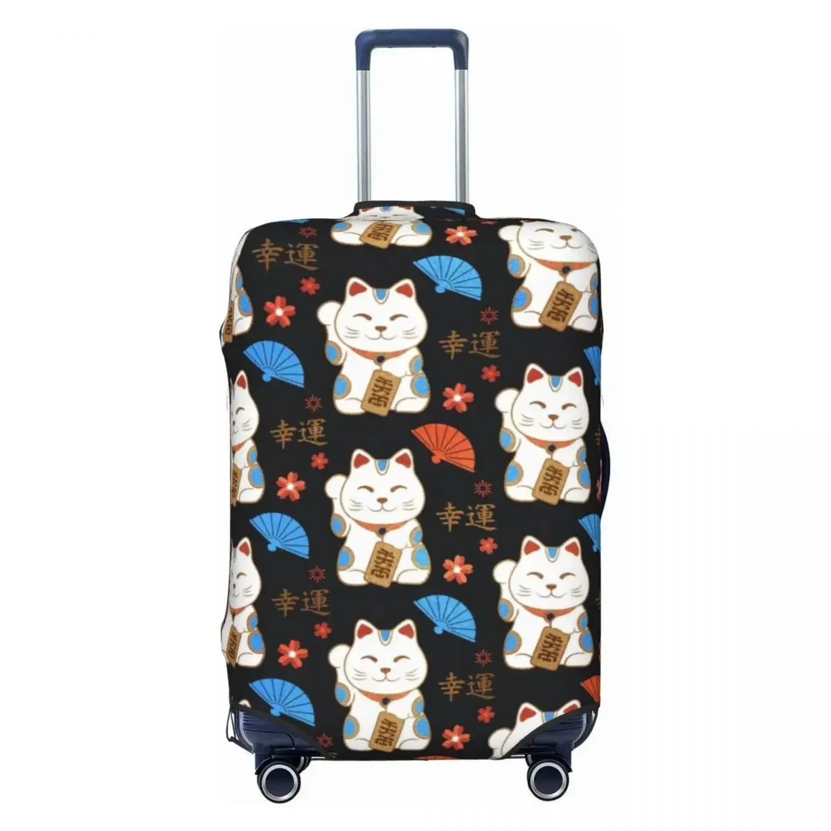 Custom Maneki Neko Cats Pattern Luggage Cover Protector Funny Japan Lucky Cat Travel Suitcase Covers for 18-32 Inch