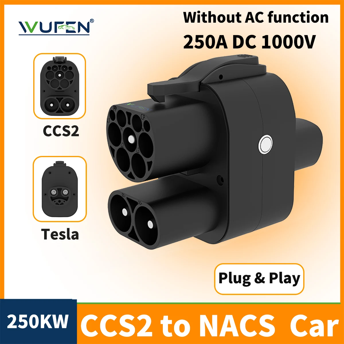 

WUFEN CCS2 to Tesla EV Charging fast Adapter With hook DC 250A CCS2 Combo for Tesla Convertor for Car Charger CCS2 NACS Adapter