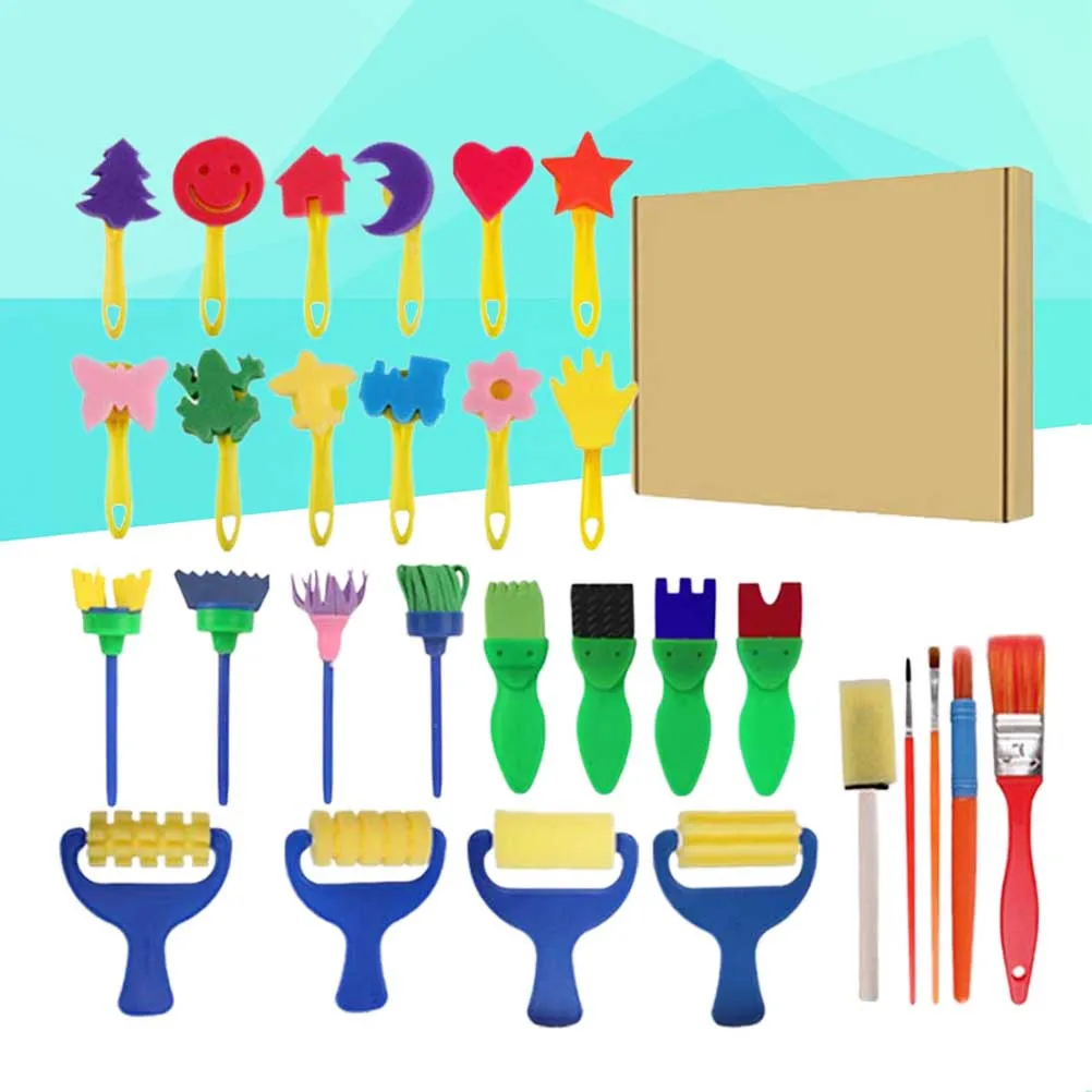 29 pezzi set di pennelli per pittura in spugna Eva timbro creativo strumenti artistici fai da te per bambini che disegnano strumento di pittura di design portatile sicuro