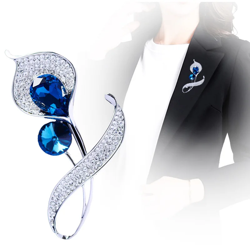 Exquisite Crystal Calla Lily Brooch for Women's Clothing Dress Pin Fashion Business Lucky Jewelry