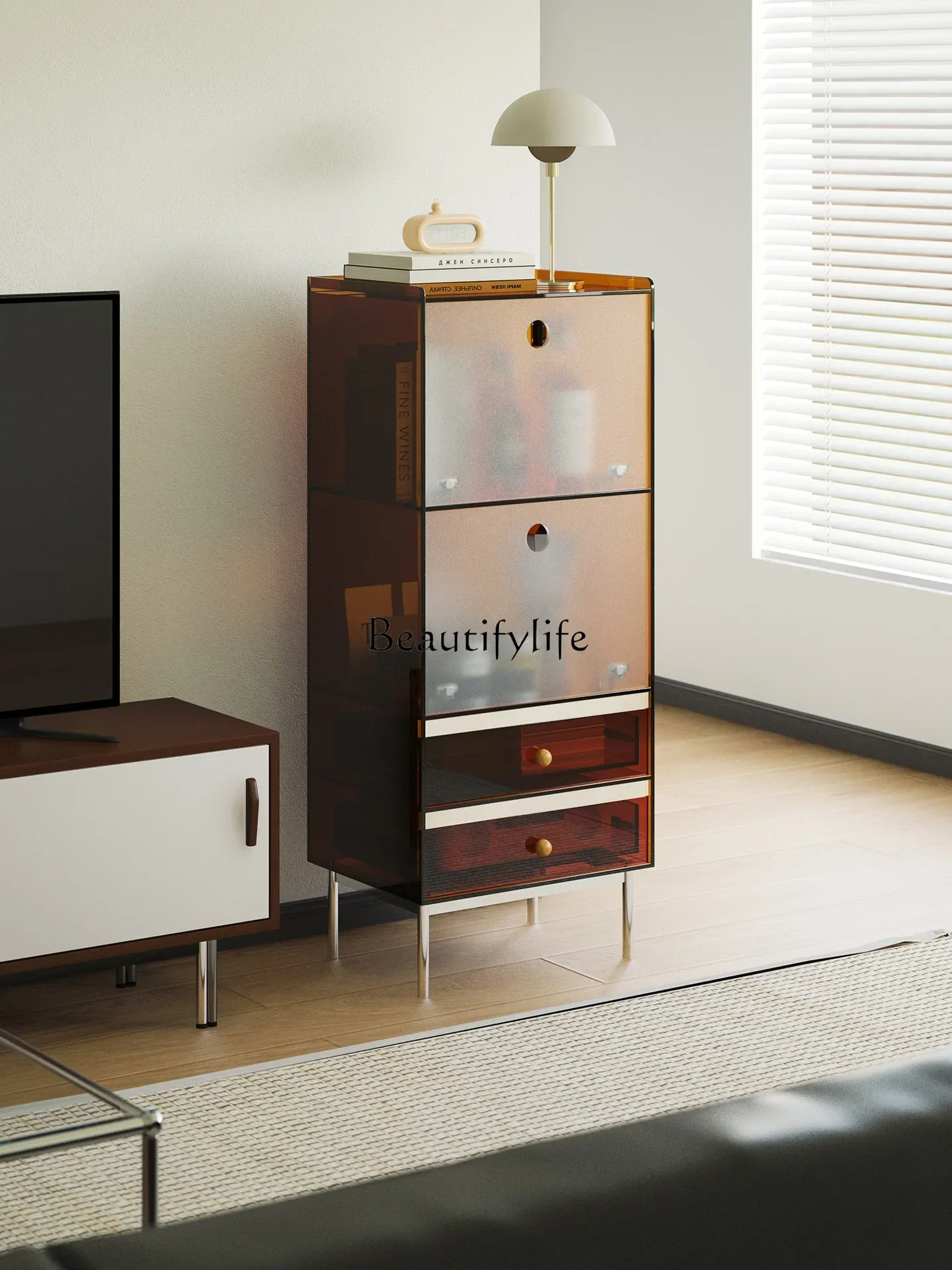 

05 FG17Acrylic Storage Cabinet Small Apartment Wall-Mounted Display Shelf Bookcase