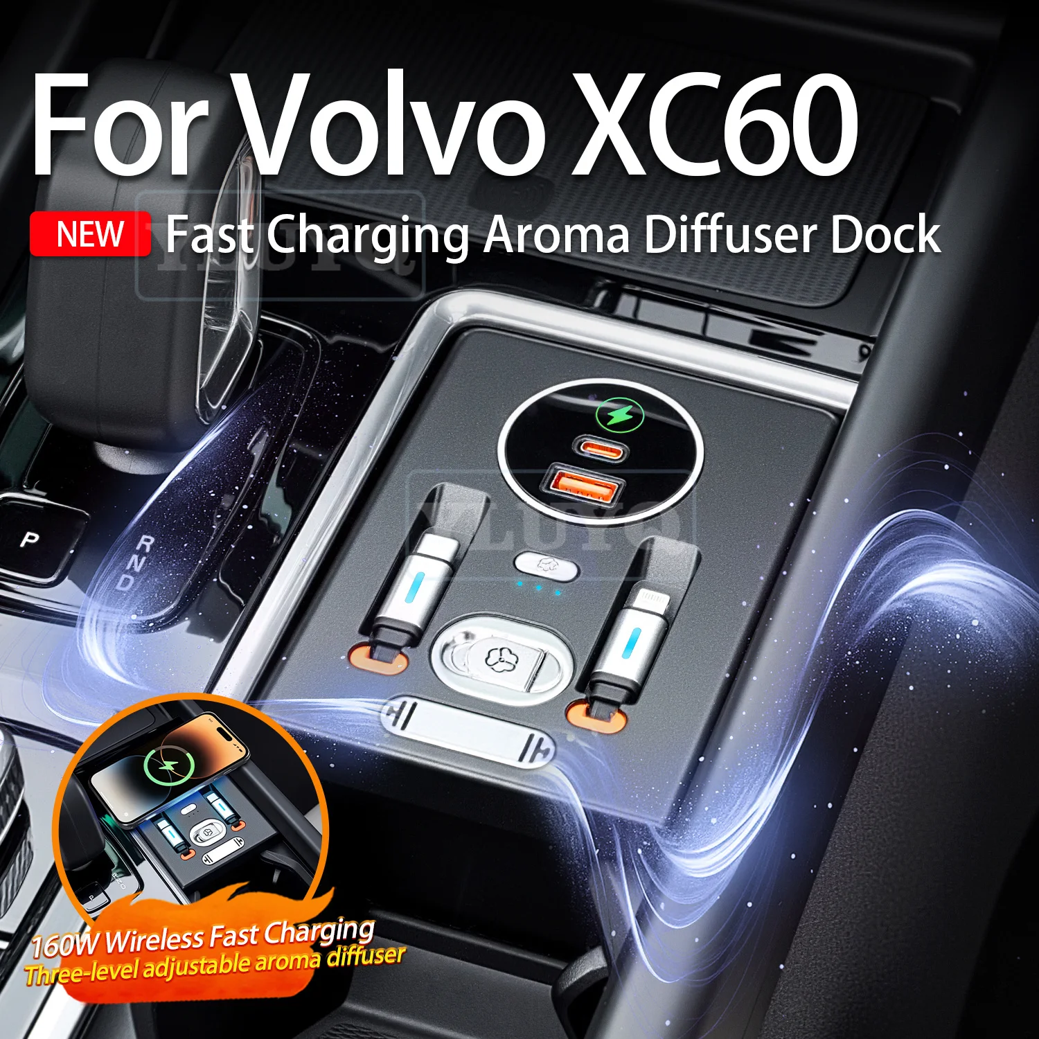 2026 For Volvo XC60 in-car fast-charging expansion dock, car fragrance, super fast charging modification accessories