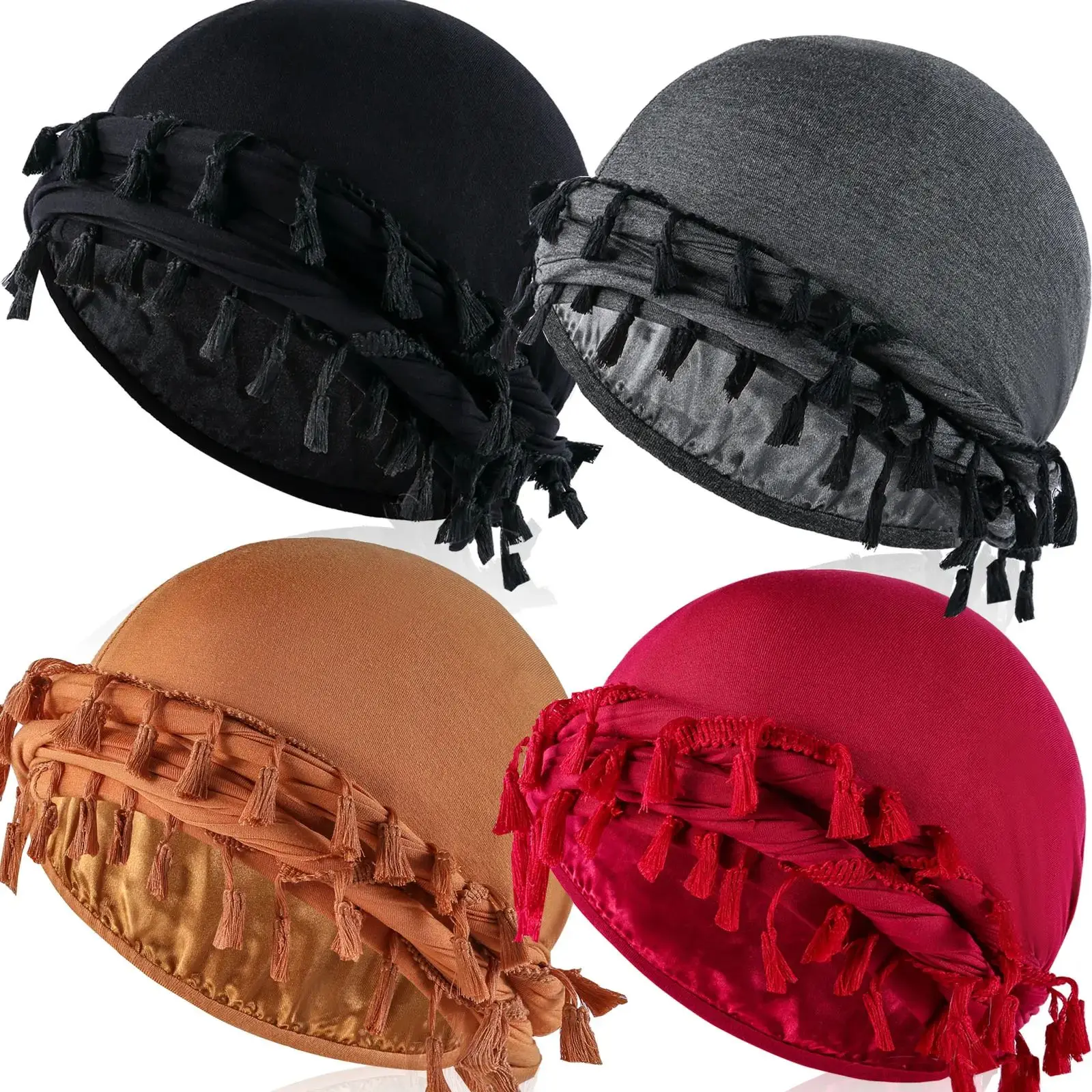 Vintage Twist Turban Head Wraps für Männer Stretch Modal und Satin Turban Schal Krawatte für Haar Kordelzug Verschluss und Maschinewaschbar – Detail 1