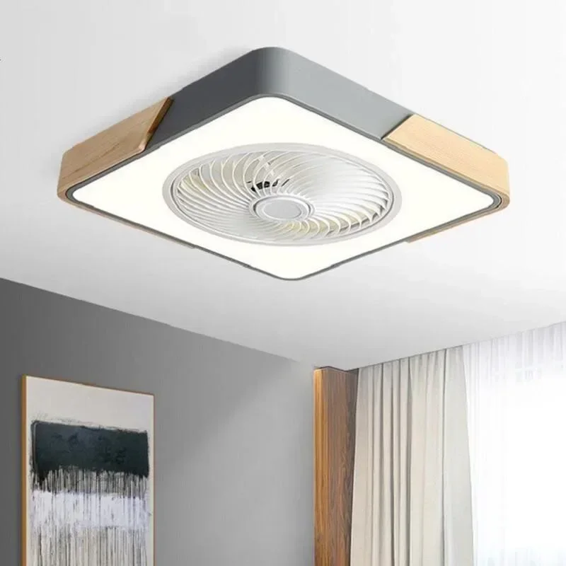 Ventilador de techo redondo y cuadrado para dormitorio, luz Led de madera Simple, diseño de estilo japonés, 110V, 220V, control remoto por aplicación