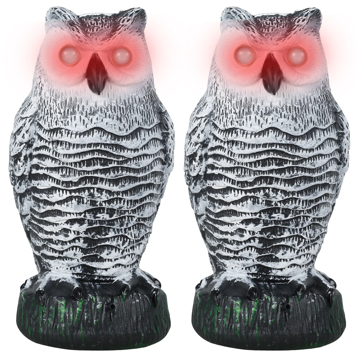 鳥かかしフェイクフクロウデコイ彫刻、回転ヘッドプラスチックフクロウ鳥抑止力9.8インチ自然敵角のある害虫よけ