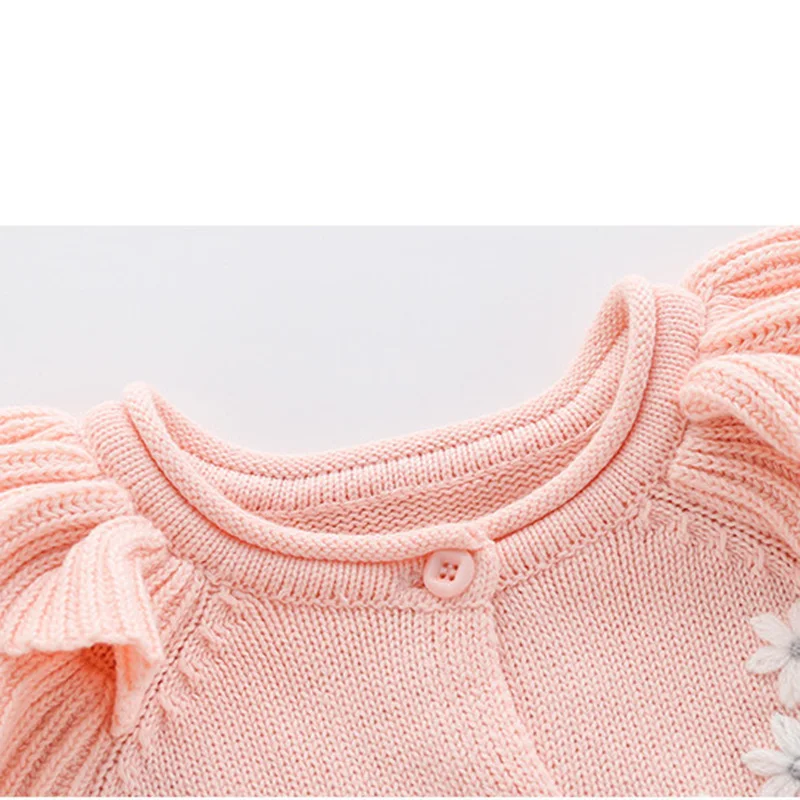 Newborn Baby Girl Knitting Jumpsuit+Hat Flower Embroidery Toddler Baby Girl Romper Spring Autumn Children Knitting Clothes