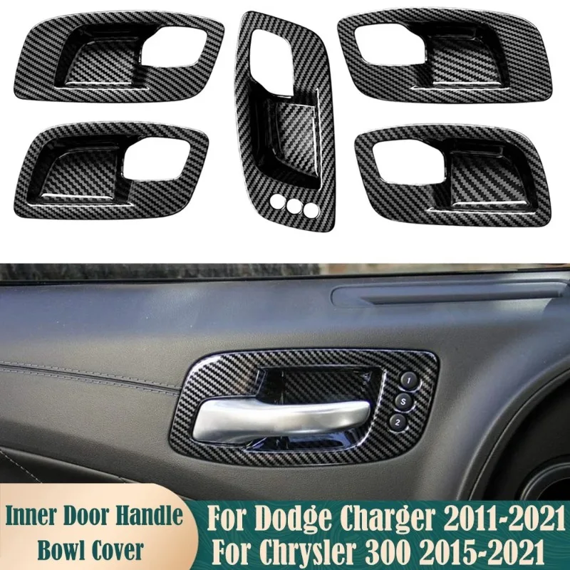 

For Dodge Charger 2011-2021 Car Inner Door Handles Bowl Cover 5pcs Anti-Scratch Decora Frame For Dodge Chrysler 300 2015-2021
