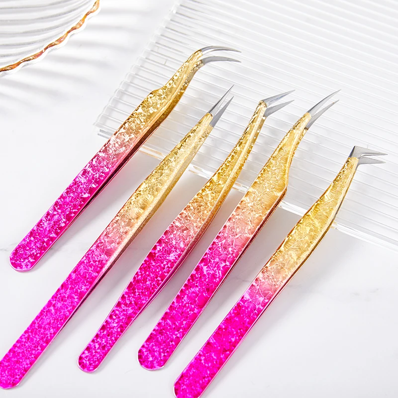Eyelashes Extensions Tweezers Gradient Color Stainless Eyelash Tweezers High Precision Anti-Static Tweezers Lash Extension Tool