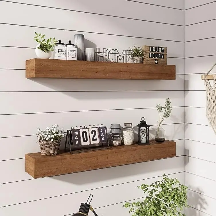 Wall Floating Shelves, Rustic Wood Shelf for Wall Mounted, Wooden Handmade Shelves for Bathroom Kitchen Livingroom(Walnut, 36in