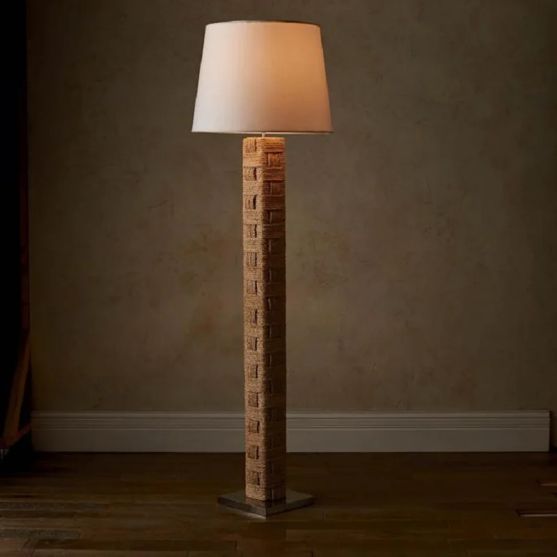 

Retro floor lamp hand-woven hemp rope fabric lampshade living room tea house bed and breakfast decorative