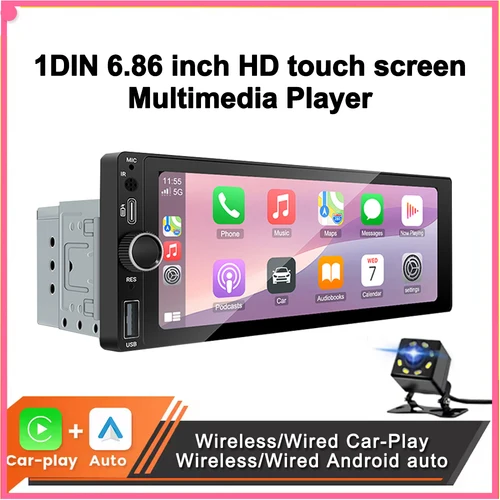 1DIN 6,86 pulgadas Universal MP5 Radio de coche soporte inalámbrico Carplay Android AUTO AUX USB BT pantalla táctil reproductor de vídeo Multimedia