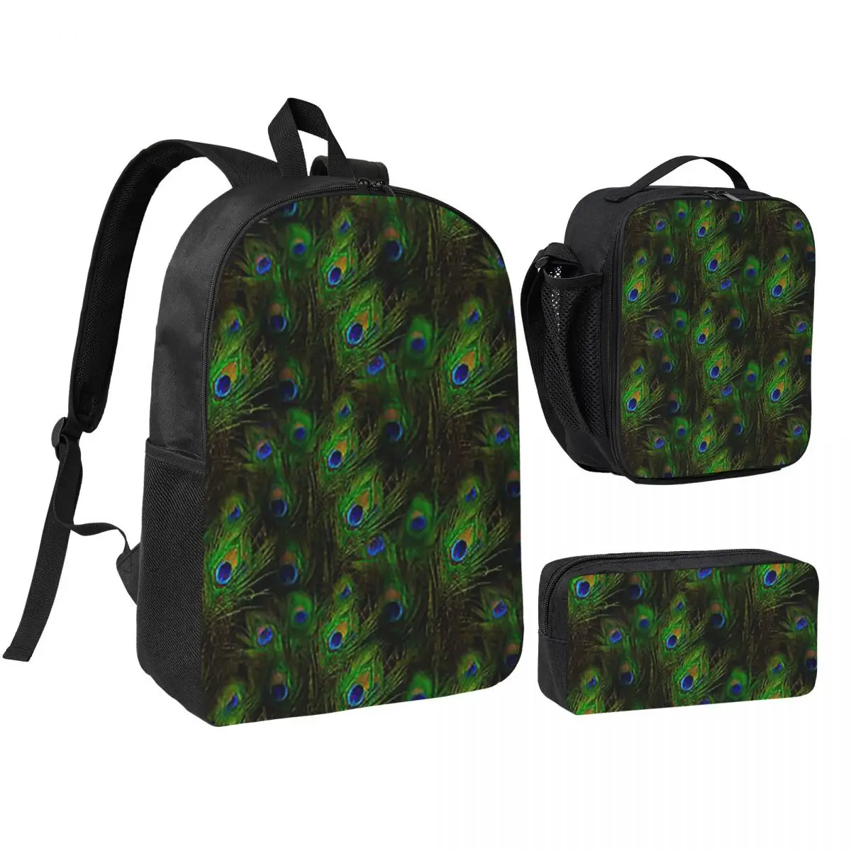 

Peacock Feathers Backpack Student Boys Girls BookBag School Bag Laptop Shoulder Bags 3ps Insulated Lunch Bag Pencil Case