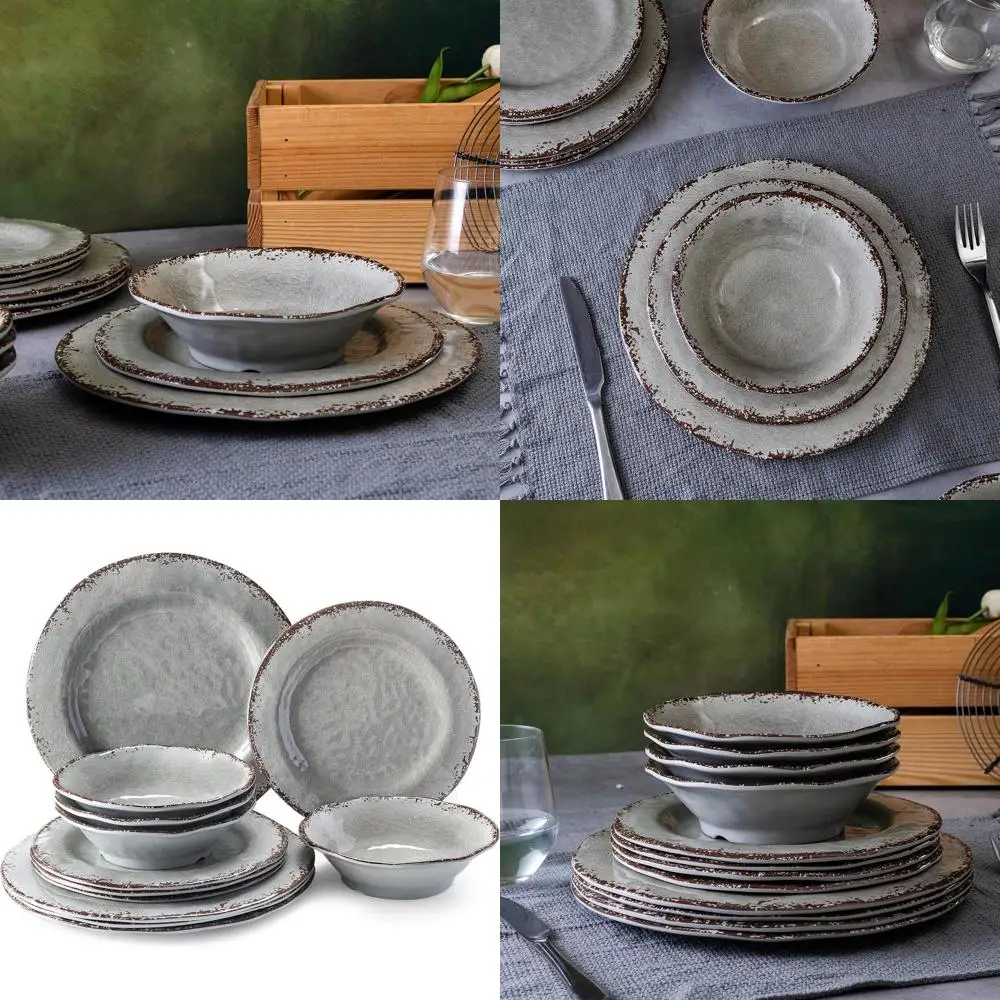 

Набор посуды из меламина Armhouse, 12 предметов: тарелки и миски в деревенском стиле, отлично подходят для пикника, кемпинга, сервировки стола на 4 персоны, многоразовые и прочные.