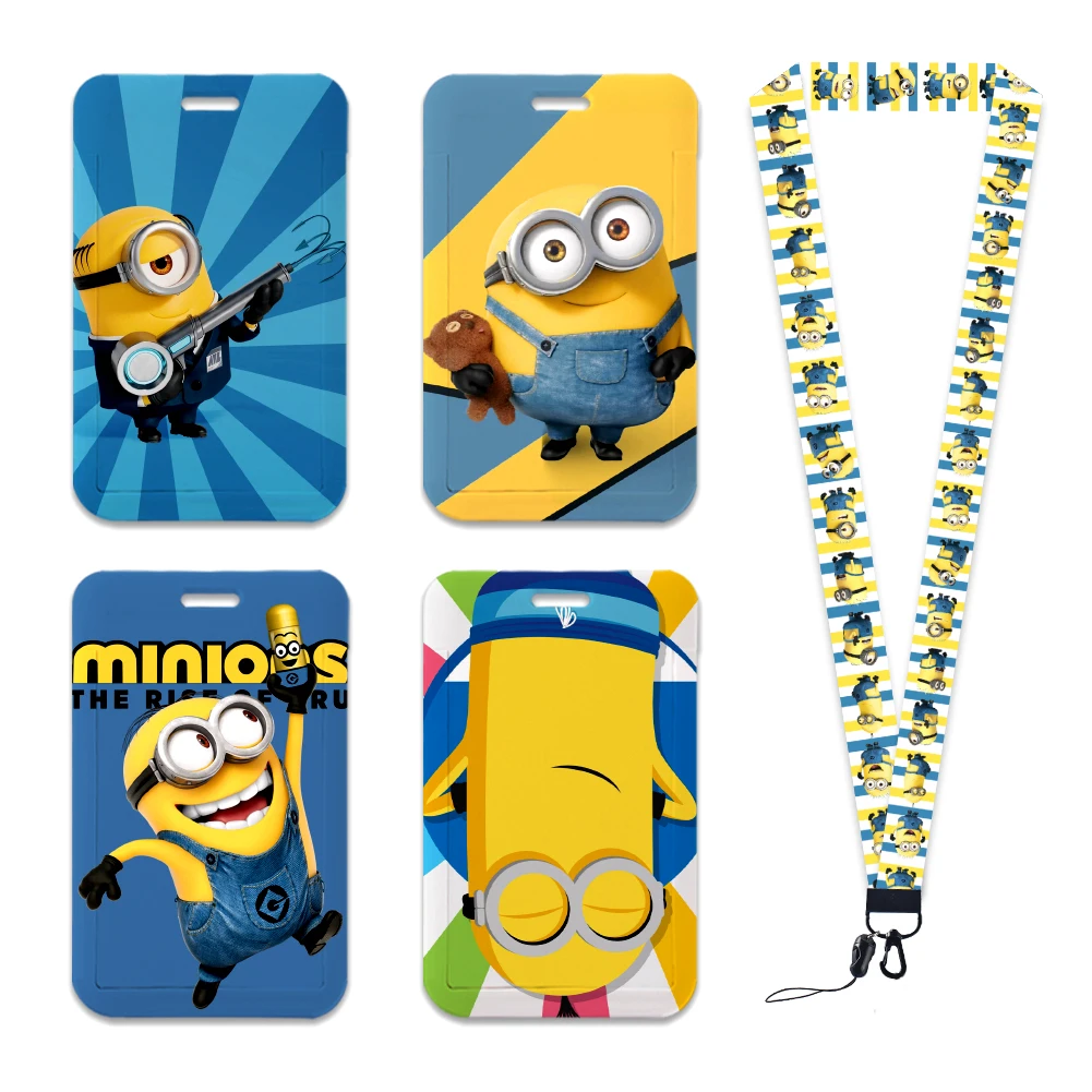 Cartoon Minions Super Cute Work Card Holder Work Permit Name Badge with Keychains Student Id Card Lanyard Holder Accessories