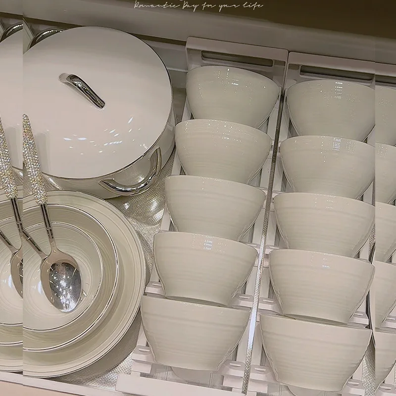 

Simple threaded ceramic dishes and tableware for home use underglaze color high-end bowl set rice bowl plate tableware