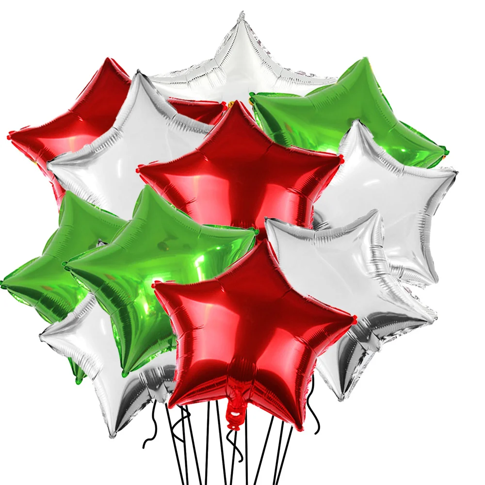 

15 Pcs Star Balloons 18 Inch Red Silver Green Mylar Helium Foil Metallic Balloon Baby Shower Wedding Christmas Party Supplies