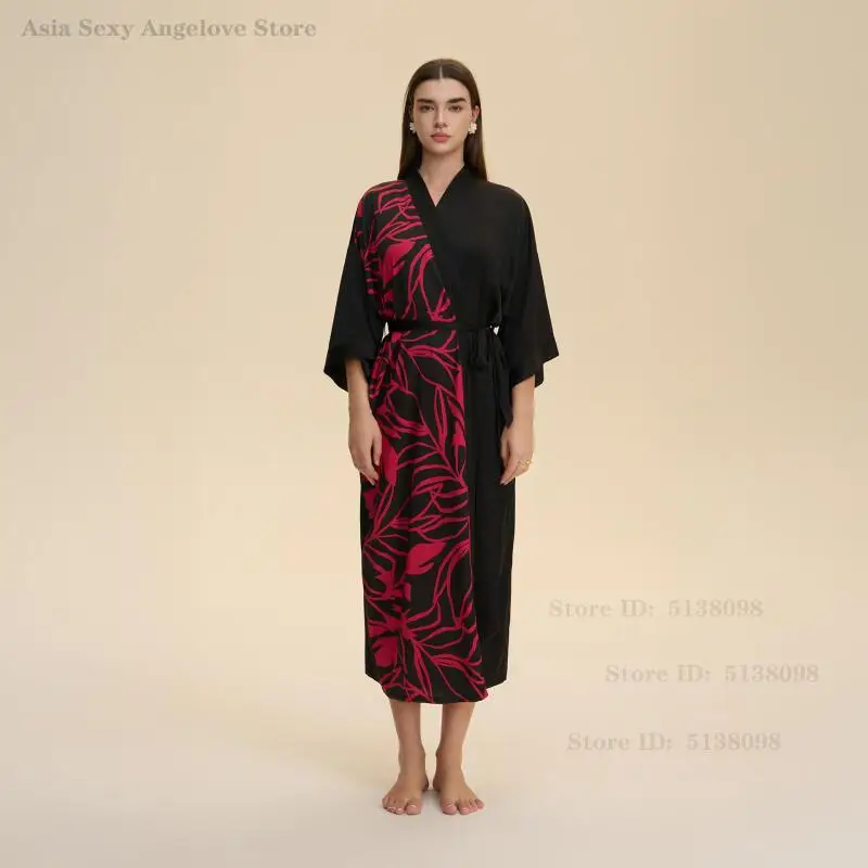 المتضخم المرأة الصباح رداء حريري الساتان ثوب النوم المنزل روب للنوم مثير البشكير كيمونو طباعة زهرة ملابس خاصة المتسكعون