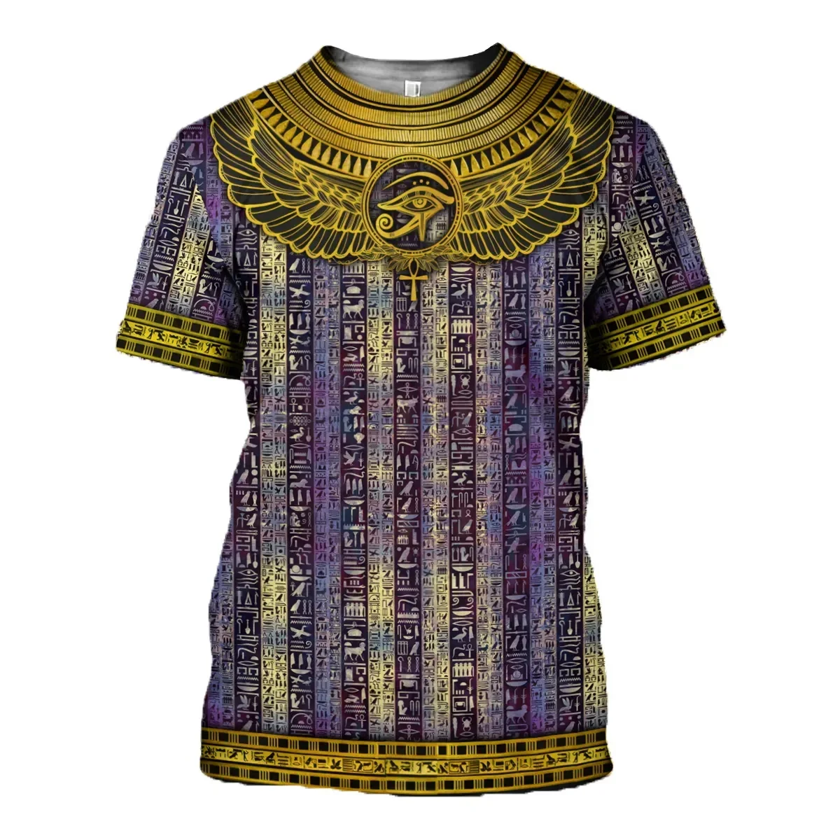 Fashionable Egyptian Wind Pictures For Men\'s T-Shirts Trend Digital Printing Casual Round Neck Short Sleeved Tops