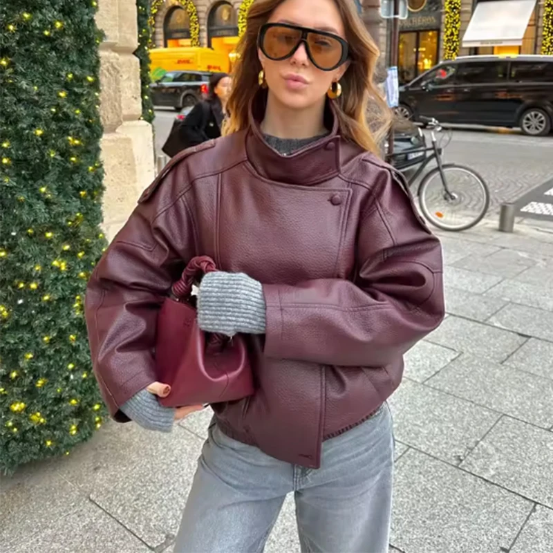 여성용 인조 가죽 자켓 가을 겨울 루즈핏 자켓 여성용 패션 스트리트웨어 여성 아우터웨어 탑