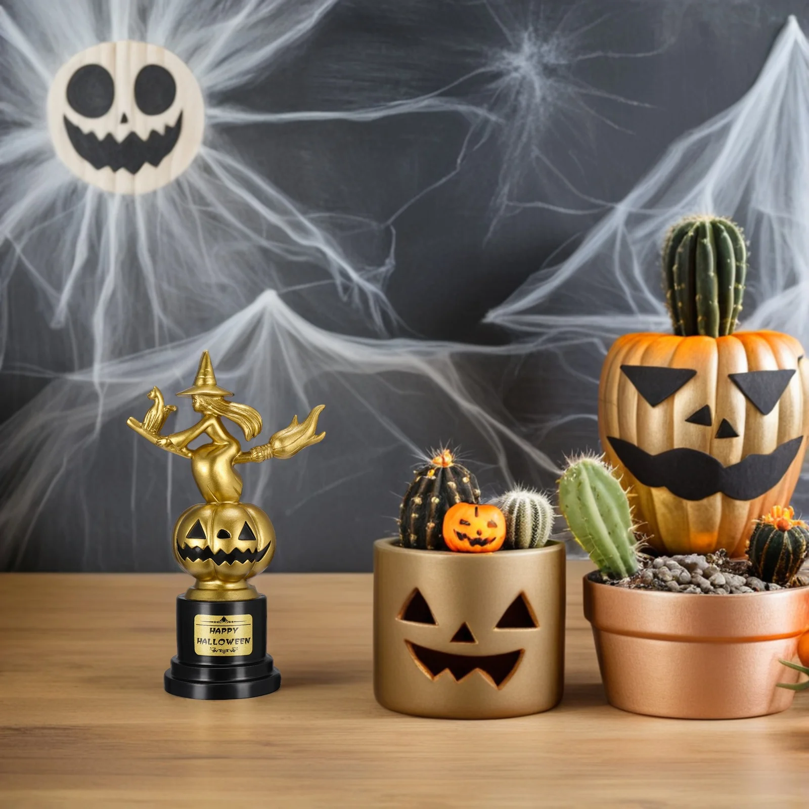 Хэллоуин Ведьма Тыква Трофей Золотая Награда Лучший Костюм Косплей Конкурсный Победитель Счастливый Хэллоуин Семья Поощряющие Награды