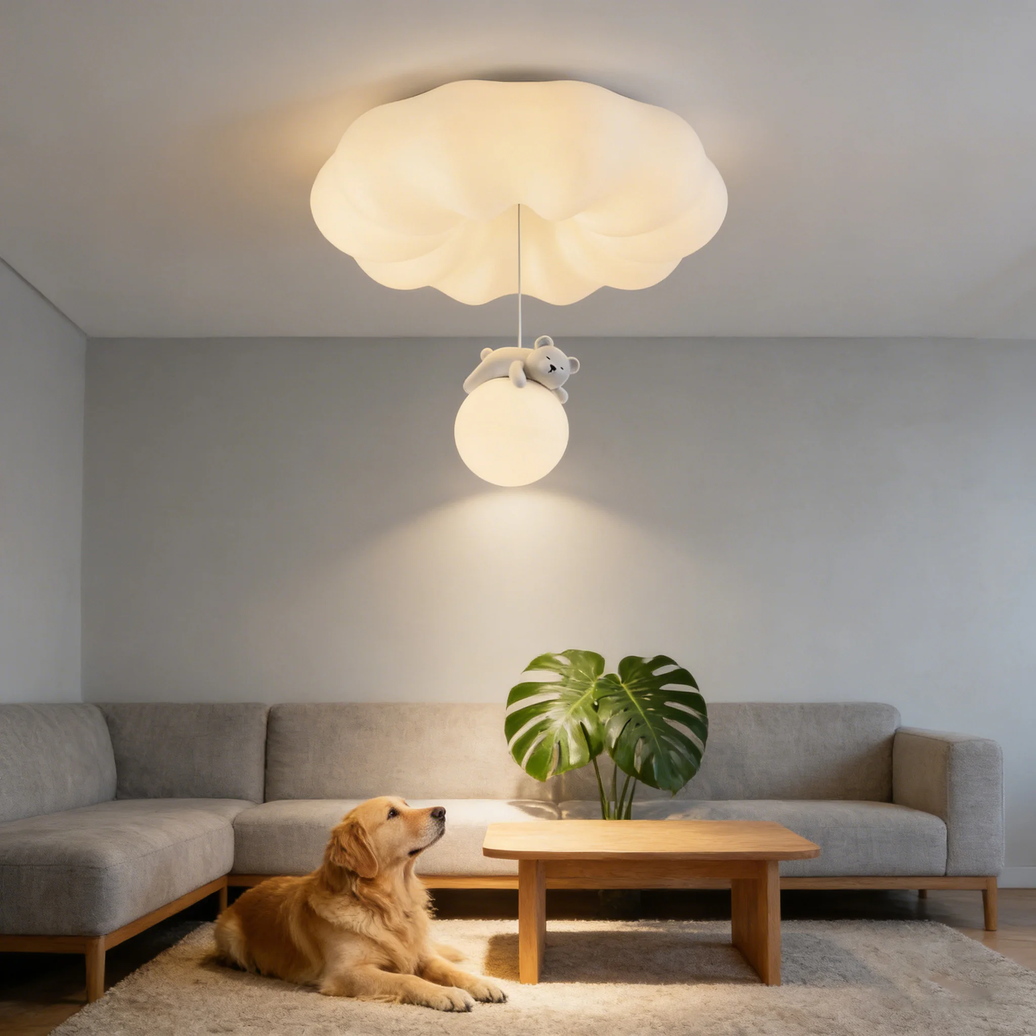 โคมไฟเพดานรูปหมีฟักทอง 3 สี แสงไฟเพดานสไตล์นอร์ดิกสีครีม โคมไฟเพดานห้องเด็ก ห้องนอน โคมไฟ