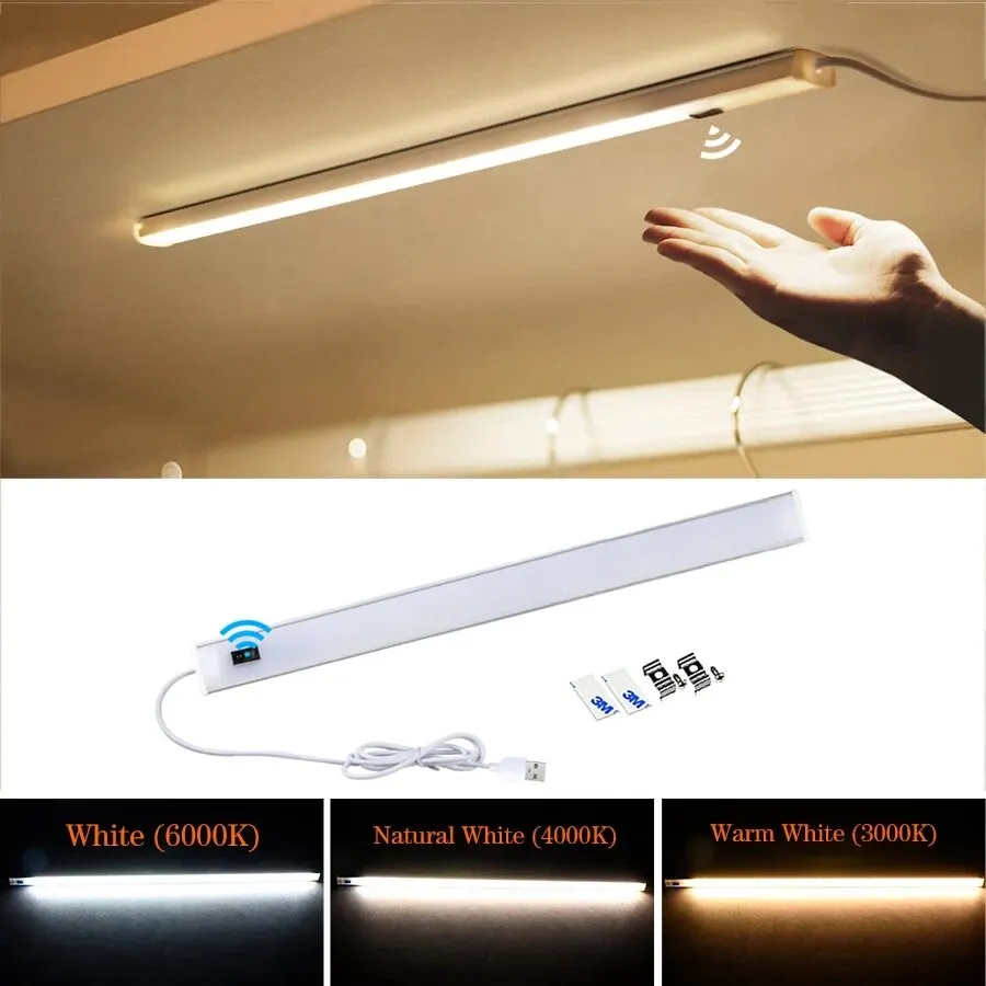 50CM Night Light USB Hand Wave Sweep Sensor LED Three Colors in One Lamp For Kitchen Cabinet Bedroom Wardrobe Indoor Lighting