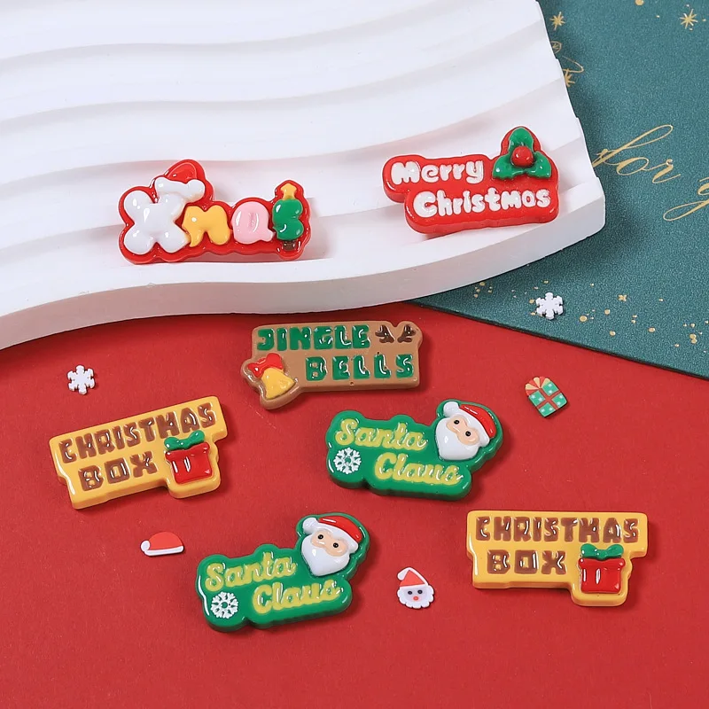 New Christmas Fingerpost Resin Flatback Cabochon For Scrapbook Accessories 10pcs Cute Cartoon Decorative Ornament Cabochon image 6