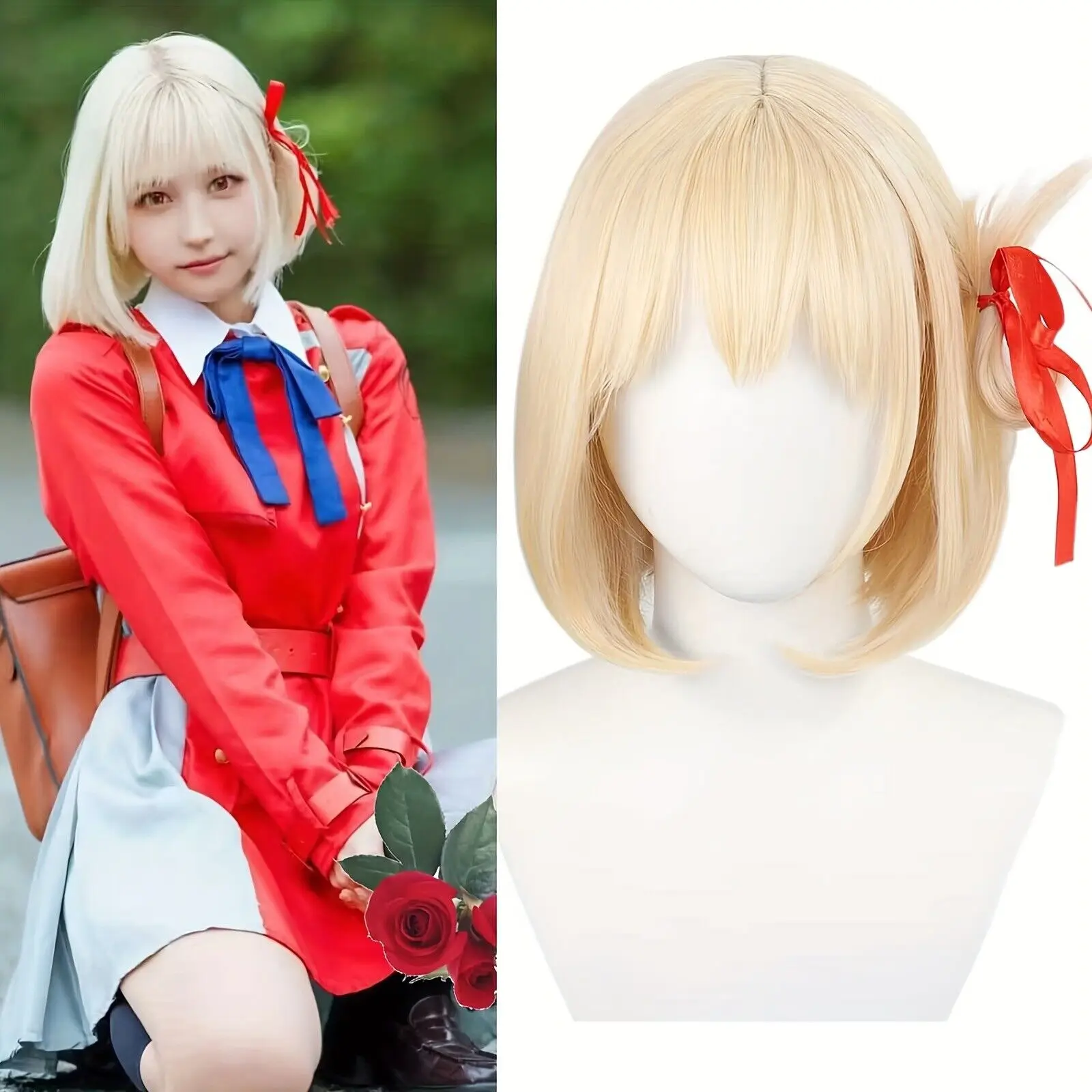 

12Inch Synthetic Hair Golden Short Straight Wig Anime Cosplay Wig For Halloween