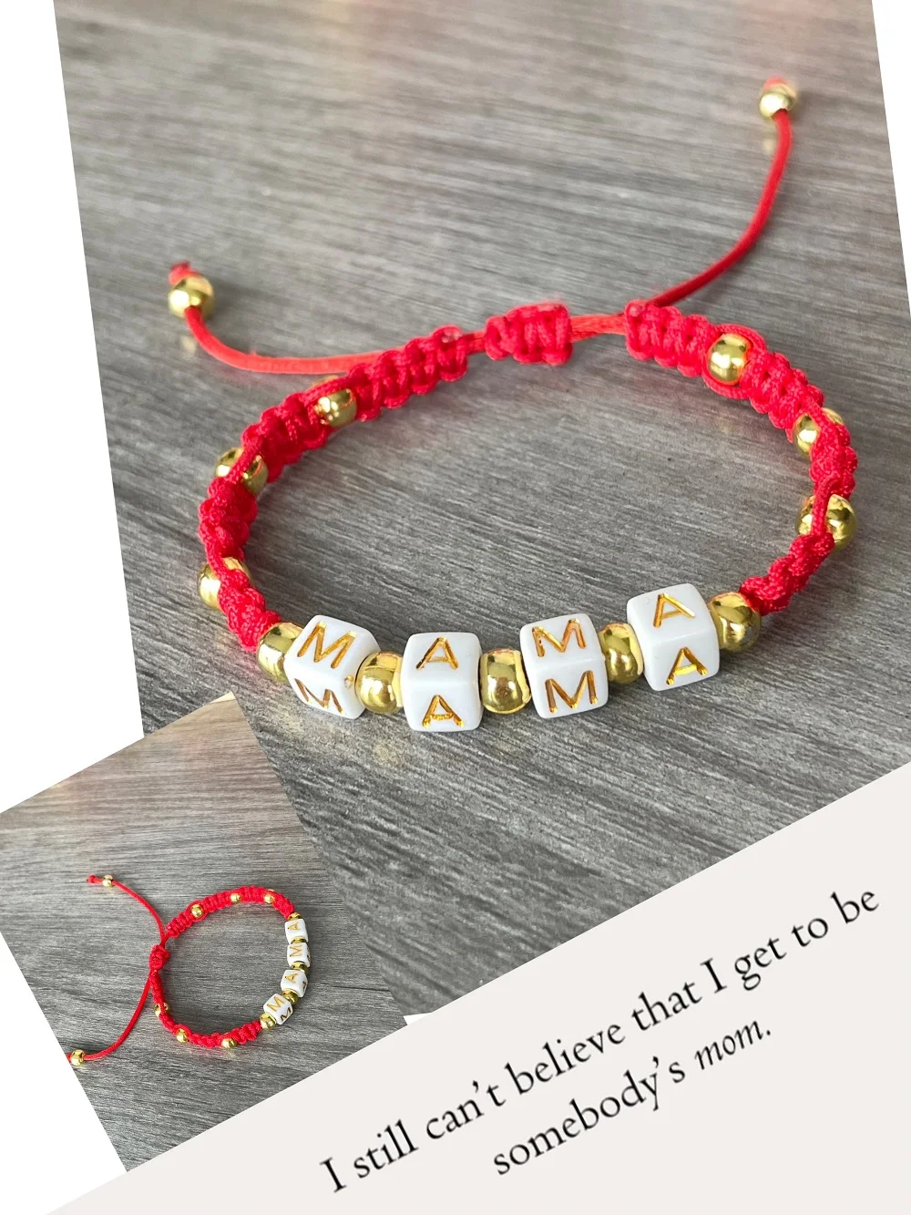 Red Rope Golden Beads Bracelet for Mother Handmade with Love Gift to bring Mom Good Fortunate