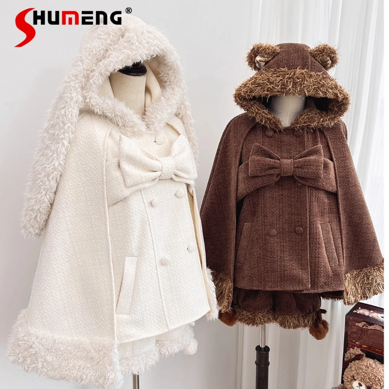 

Original Design Retro Elegant Lolita Hooded Cloak Capes Girls Women French Court Style Slim Fit Double-Breasted Short Jacket