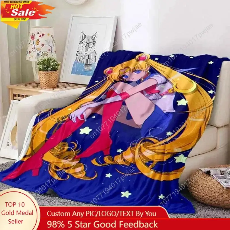 أنيمي Kawaii بحار القمر المنزل الكرتون المطبوعة نزهة بطانية دافئة الفانيلا لينة مريحة المنزل السفر البطانيات المخصصة #1