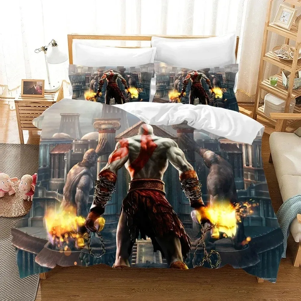 

3D Print Game God of War Bedding Set Duvet Cover Bed Set Quilt Cover Pillowcase Comforter king Queen Size Boys Adult Bedding Set