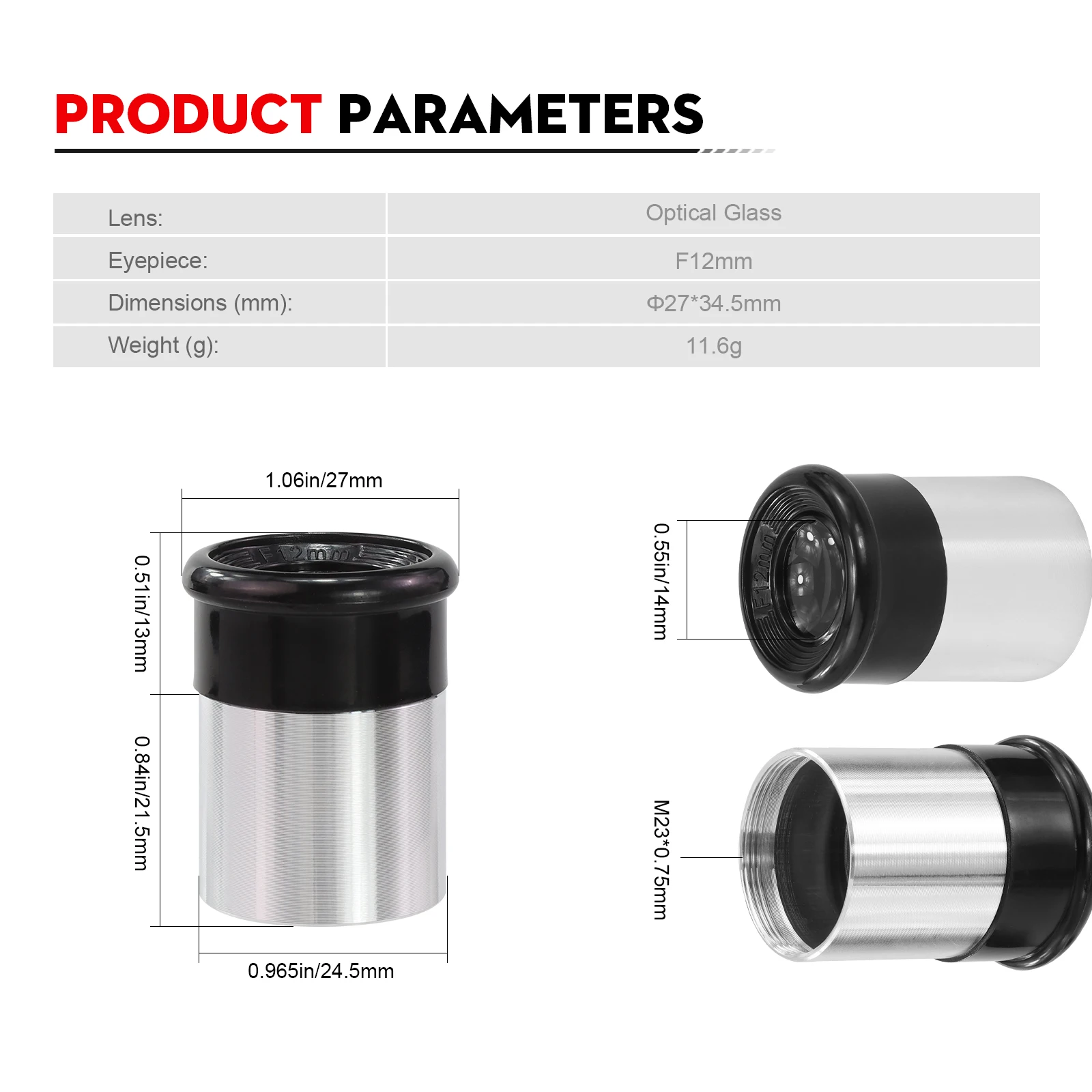 Datyson 5P9860 12mm Eyepiece - 0.965