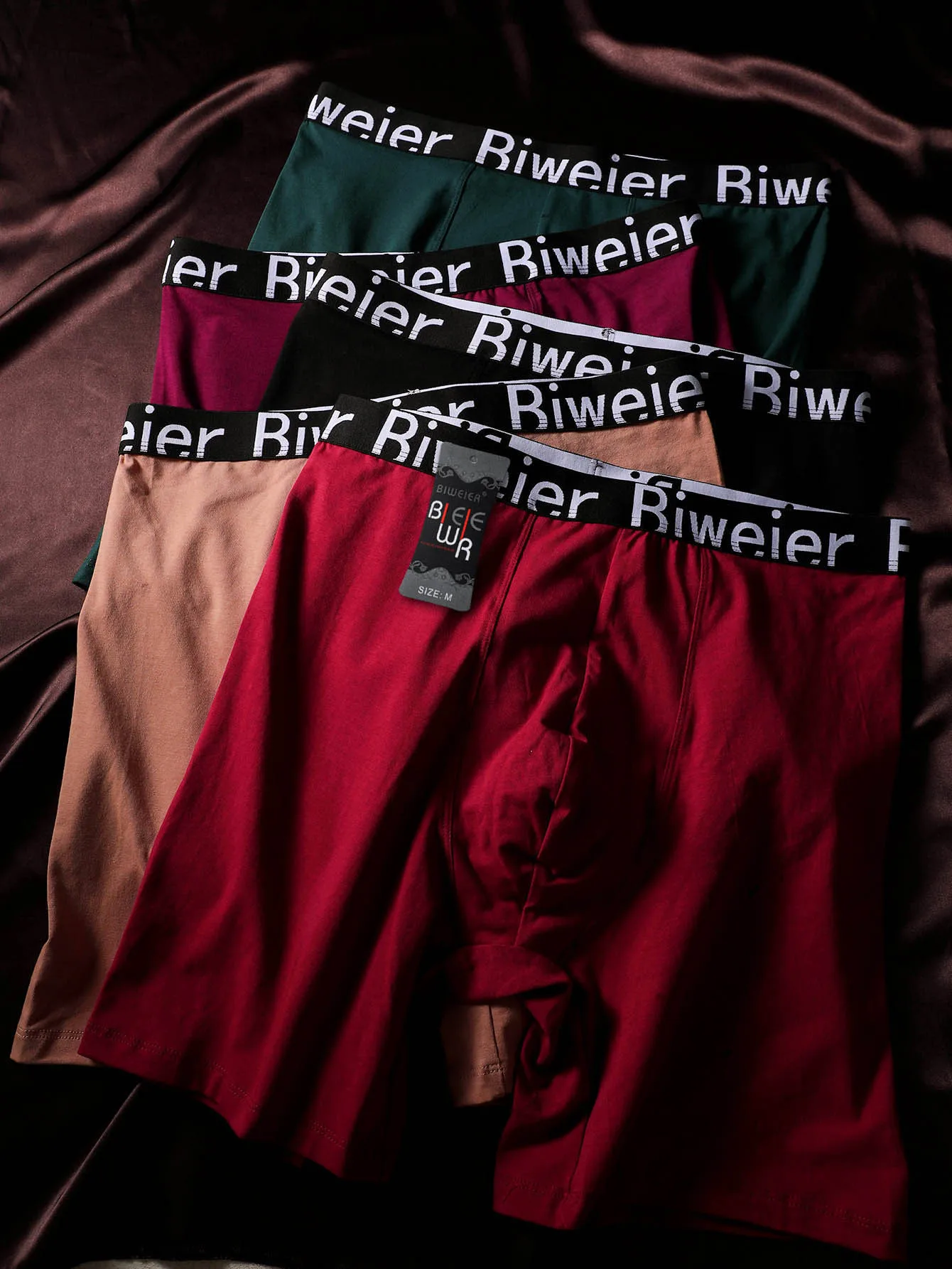 5 Pcs Biweier Men's Plain Cotton Boxer shorts, Soft Skin-Friendly, Casual Sporty Style, Ideal Gift for Boys' Wardrobe, All Seasons