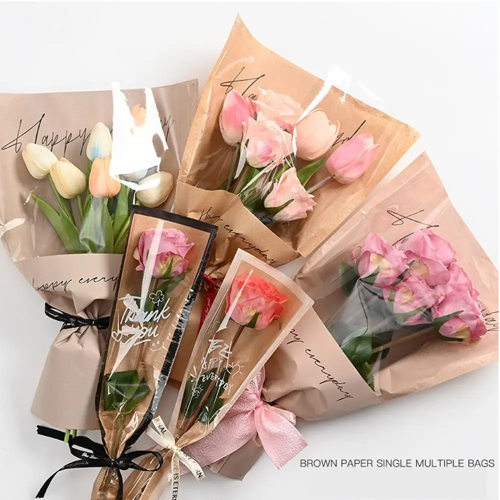 Rose Bouquet Wrapping Sleeve Plastic Bags Waterproof Valentine's Day Single Rose Flower Packaging Bag