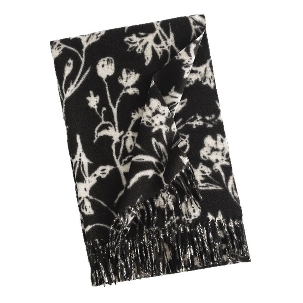 

Модный утолщенный шарф из искусственного кашемира, морозостойкий женский платок с цветочным принтом, теплая накидка на плечо с кисточками, пара