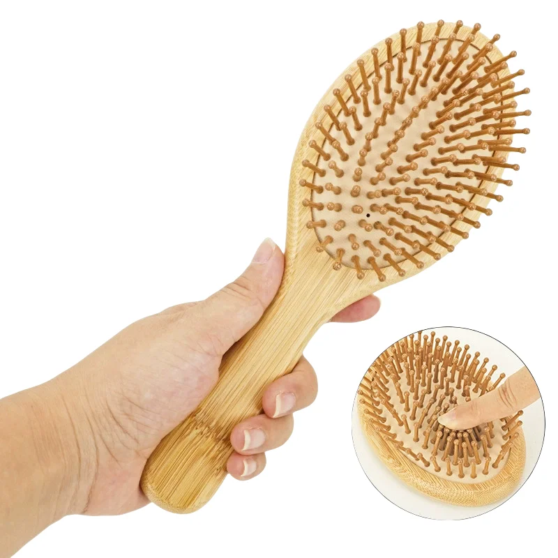 

1 Pc Eco-friendly Bamboo Hair Brush Detangling Hairbrush Wooden Air Cushion Massage Comb Wide Tooth And Pointed Tail Cmb