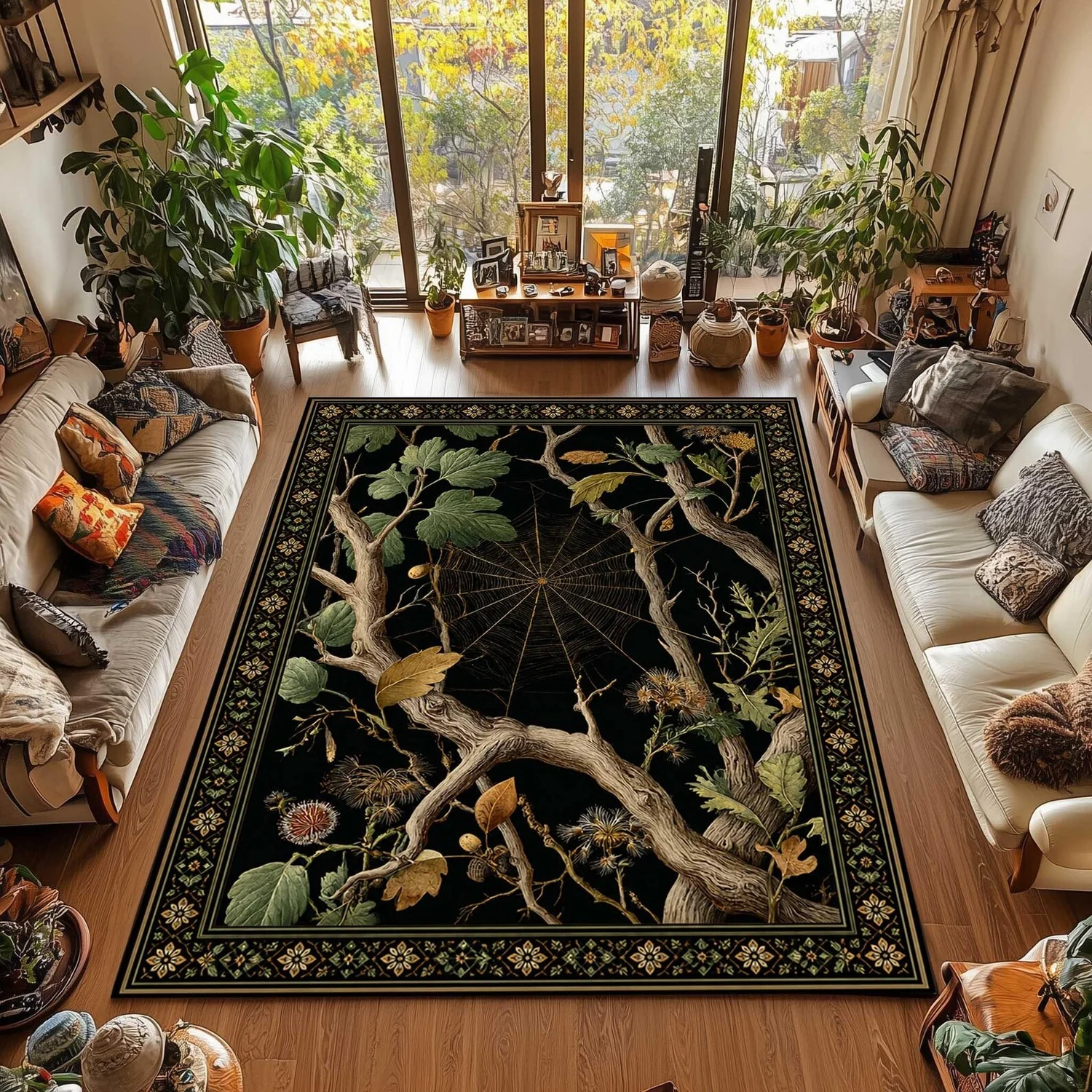 Home Textiles Rug - Dark Botanical Style Spider Web Rug