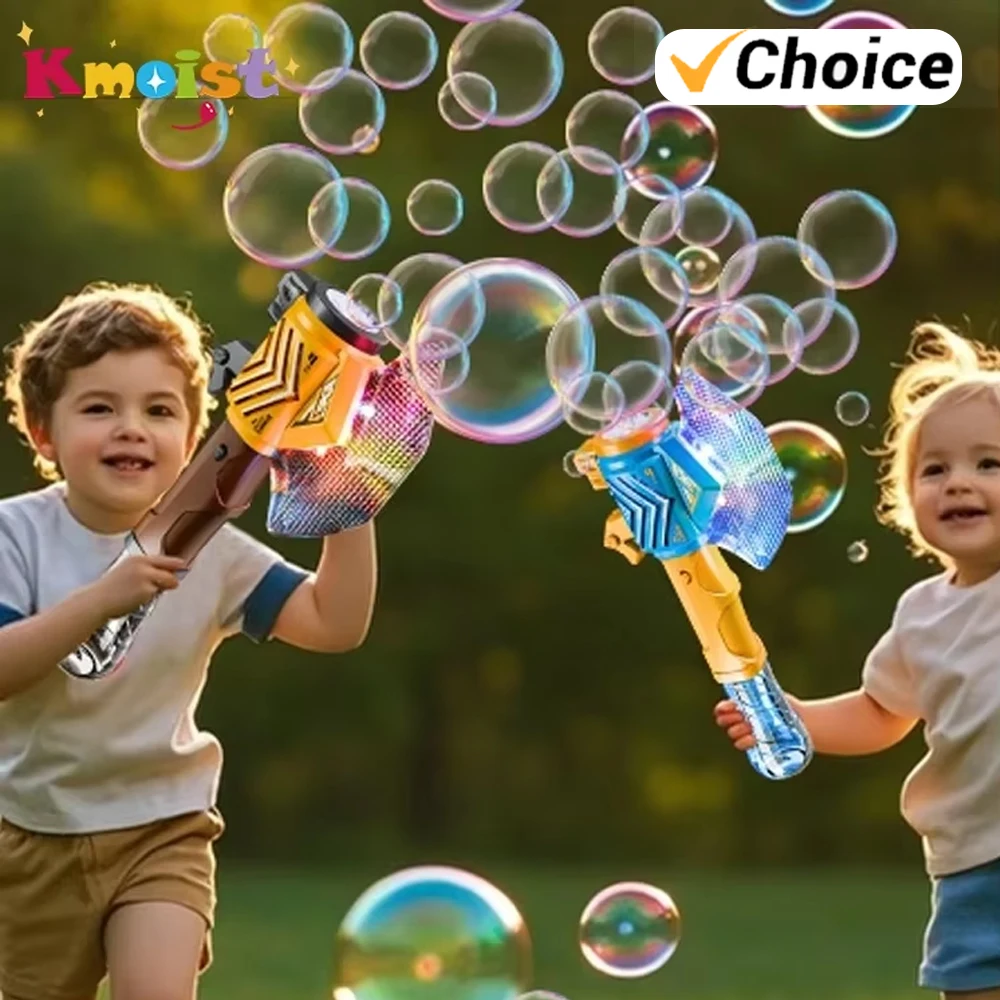 Machine à bulles à baguette de hache pour enfants, baguettes à bulles, pistolets à bulles lumineux automatiques pour les tout-petits, jouets de fête d'anniversaire en plein air pour garçons