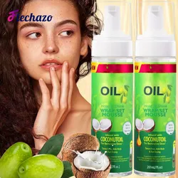 Mousse moussante à l'huile d'olive pour tenir et briller les cheveux, enveloppes douces utiles, définir les boucles, torsades, bonne odeur, ensemble rond, 7 oz