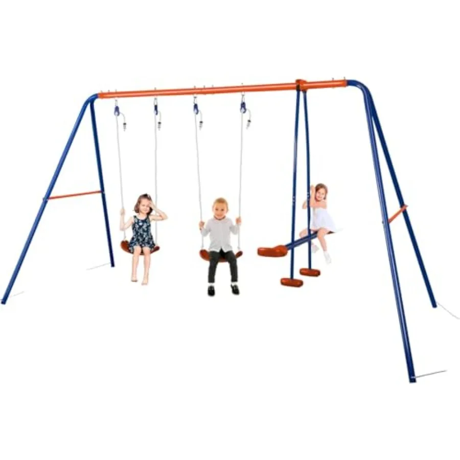 

Металлический садовый игровой комплекс с качелями-глайдерами для малышей, усиленная конструкция А-образной формы с 2 сиденьями и 1 качелем-глайдером для улицы и двора, возраст 3-12 лет