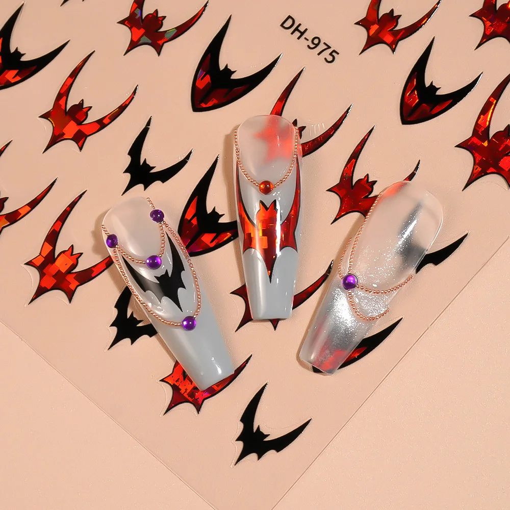 1/5 قطعة الخفافيش مسمار ملصقات ثلاثية الأبعاد شقة القوطية نمط مسمار الفن أعواد تزيين النساء DIY بها بنفسك ذاتية اللصق مانيكير الديكور الشارات