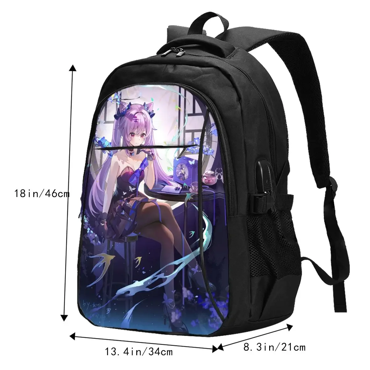 Anime Genshin Impact Travel Laptop Backpack, Business Water Resistant Laptop Backpack with USB Charging Port, College Bag