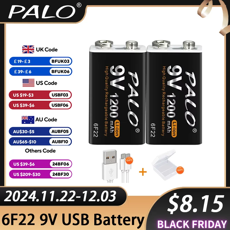 Akumulator PALO 9 V typu C 1200 mAh 9 V akumulator litowo-jonowy 6F22 do modelu helikoptera RC mikrofon zabawka zdalna