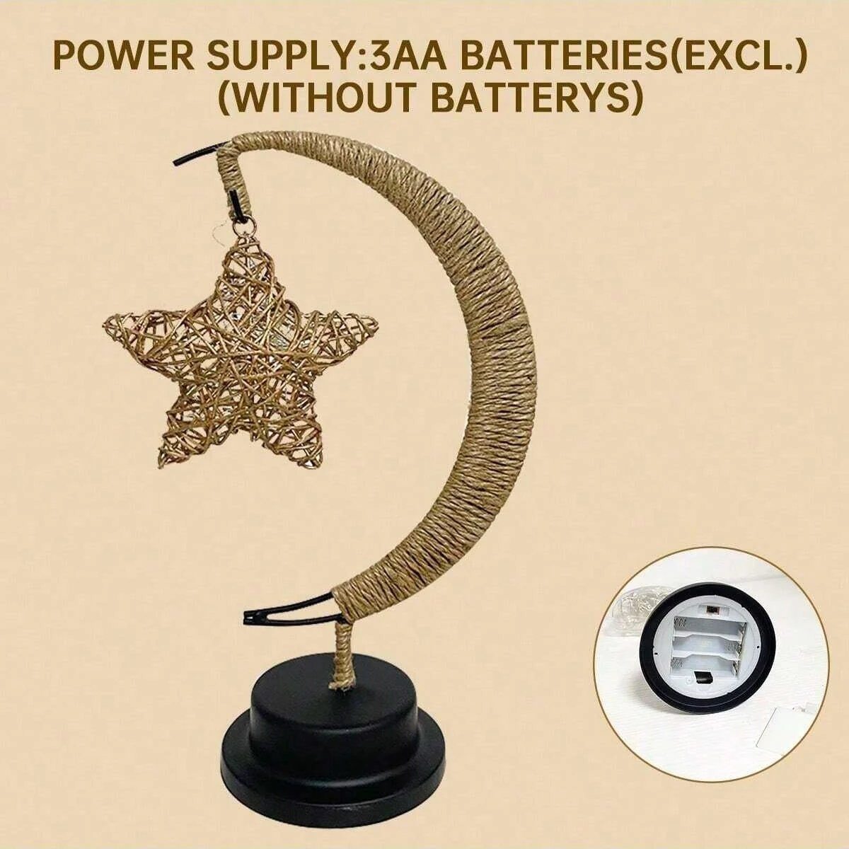 1pc Ramadan Table Lamp Gold Moon Decorative Night Light With Hanging Star or Ball Battery Powered Perfect For Home Bedroom Decor