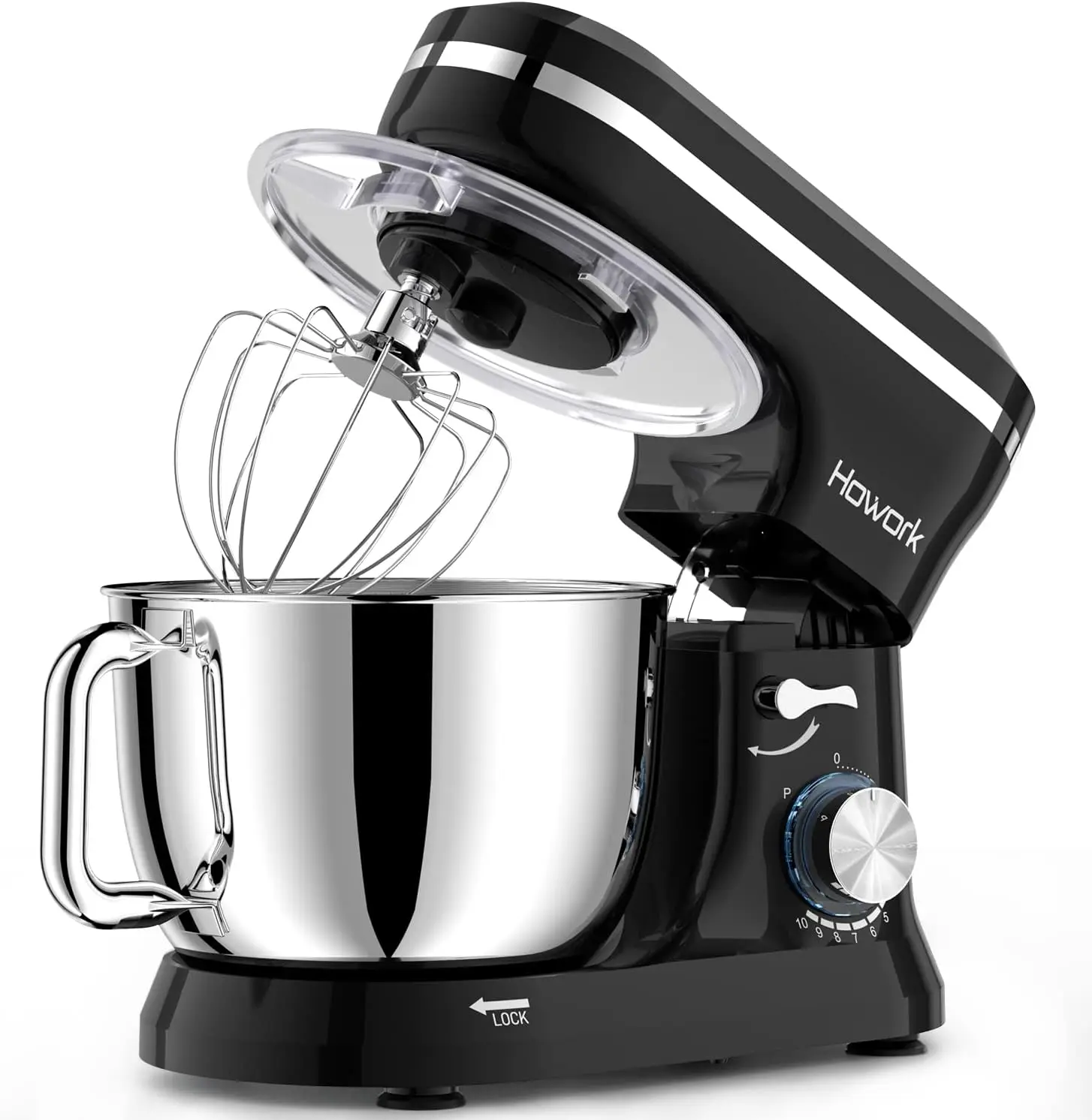 

HOWORK Electric Stand Mixer,10+p Speeds With 6.5QT Stainless Steel Bowl,Dough Hook, Wire Whip & Beater,for Most Home Cooks,Black