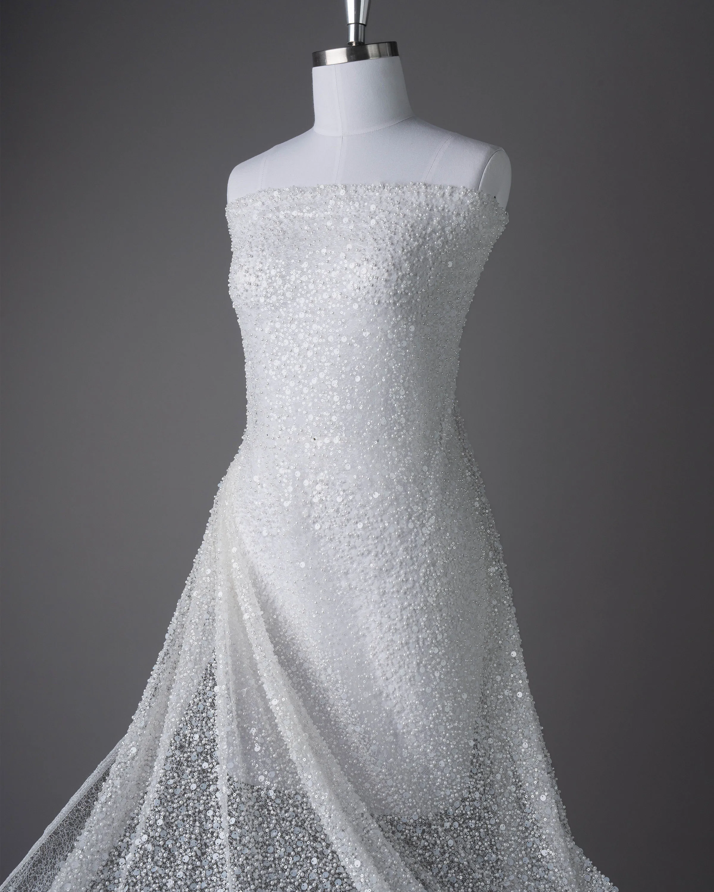 

﻿ Fashion Unique Heavy Pearls Beads Off White Sequined Wedding Gown Dress Lace Fabric Create the Perfect Dress