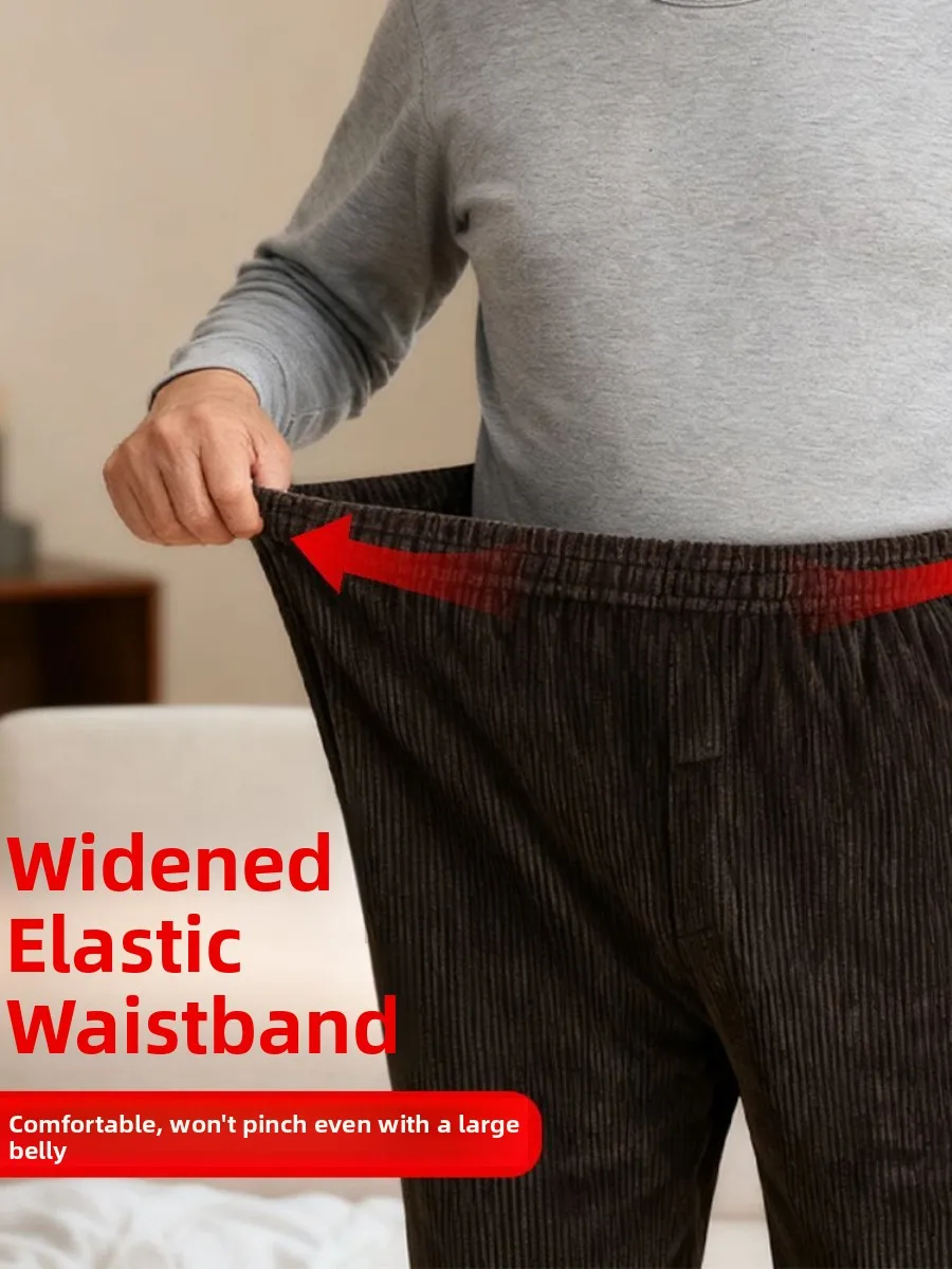 

Thiened Winter Cotton Pants for Middle-Aged And ly Men High Waist Fce-Lined Outerwear Dad andpa Sle Harlan Trou...