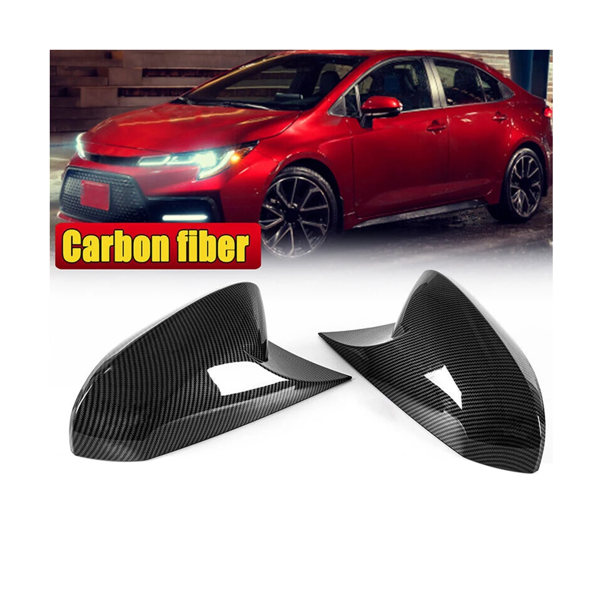 Carbon Fiber Color OX Horn Rearview Mirror Cover Cap Trim for Toyota Corolla