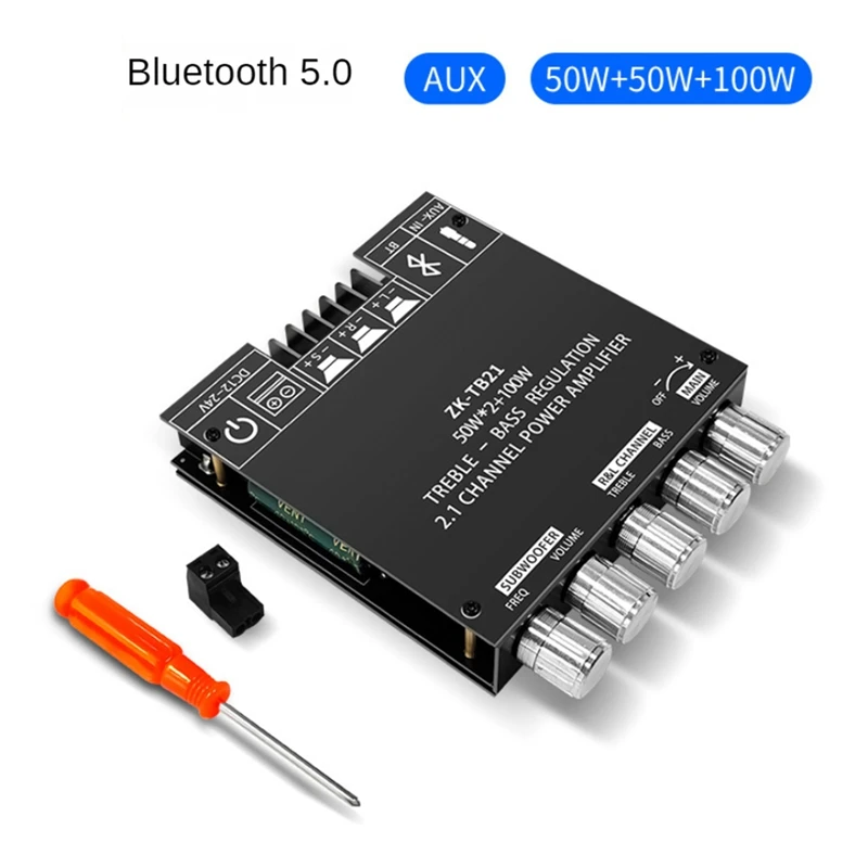 

ZK-TB21 Bluetooth 5.0 Subwoofer Digital Amplifier Board TPA3116D2 50Wx2+100W 2.1 Channel Power Audio Stereo Bass AMP Spare Parts